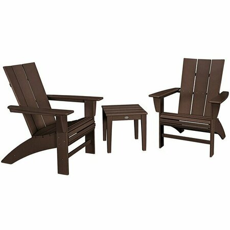 POLYWOOD Modern Mahogany 3-Piece Curveback Adirondack Chair Set with Newport Table 633PWS4201MA